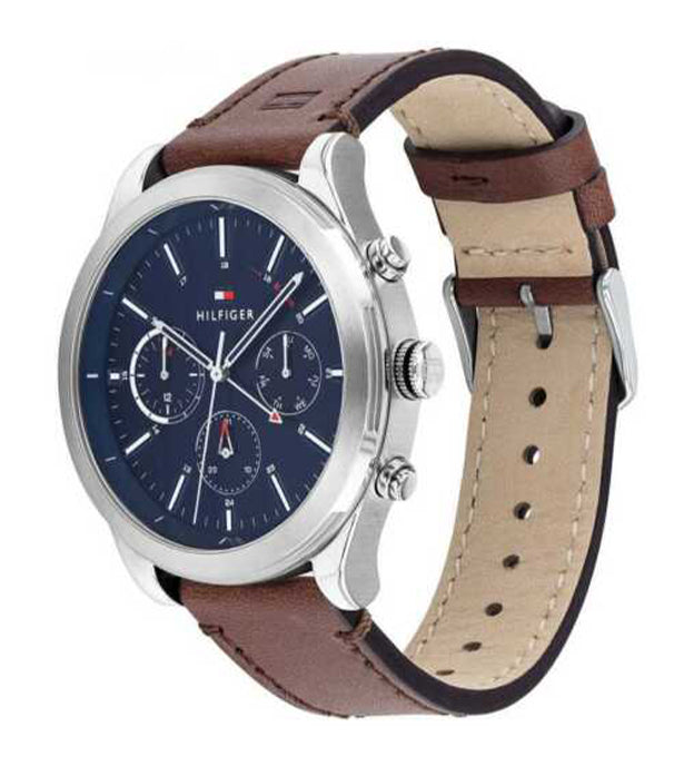 Buy Tommy Hilfiger Mens Quartz Brown Leather Strap Blue Dial 44mm Watch - 1791741 in Pakistan