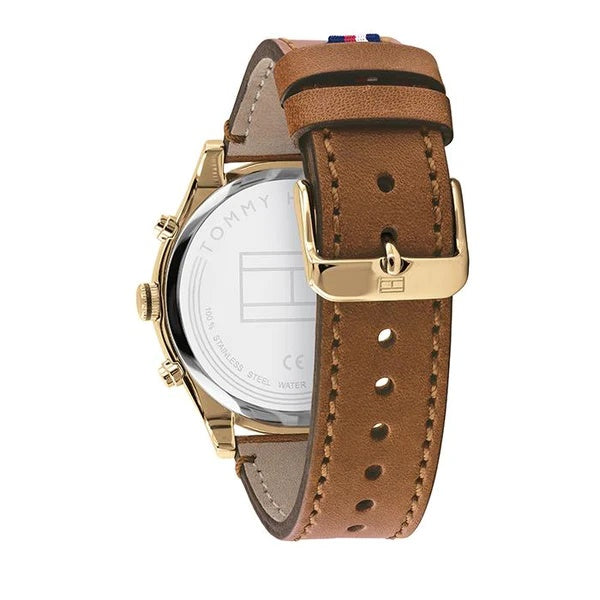 Buy Tommy Hilfiger Mens Quartz Brown Leather Strap Silver Dial 44mm Watch - 1791742 in Pakistan