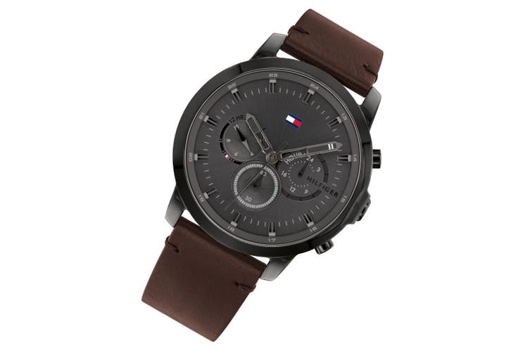 Buy Tommy Hilfiger Mens Quartz Brown Leather Strap Grey Dial 46mm Watch - 1791799 in Pakistan