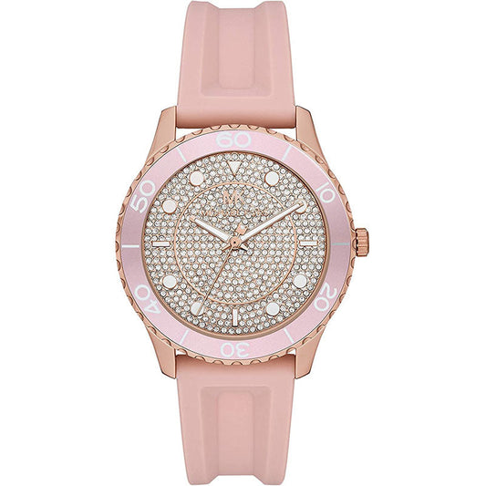 Buy Michael Kors Womens Quartz Runway Pink Silicone Strap Rose Crystal Pave Dial 40mm Watch - Mk6854 in Pakistan