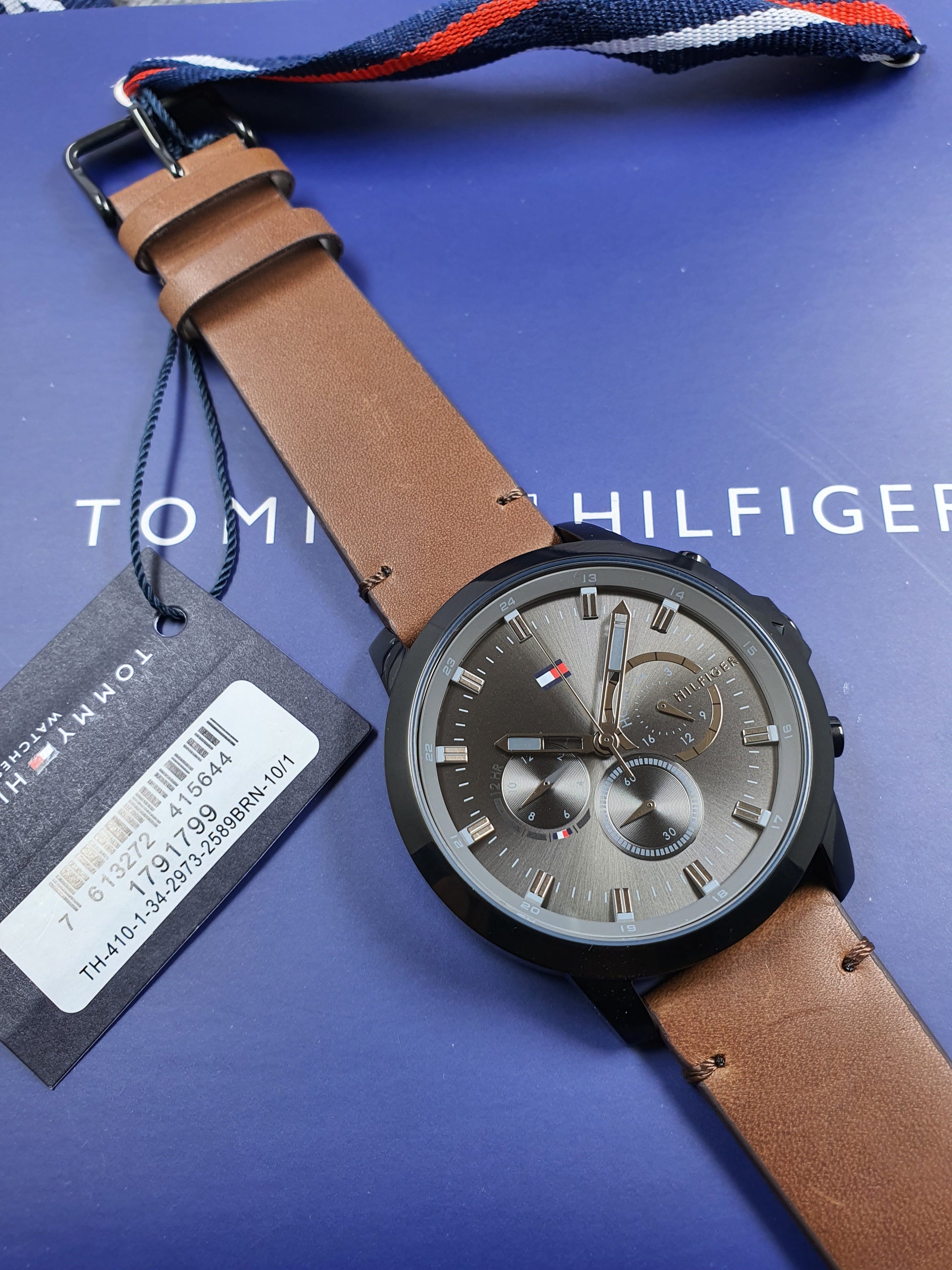 Buy Tommy Hilfiger Mens Quartz Brown Leather Strap Grey Dial 46mm Watch - 1791799 in Pakistan