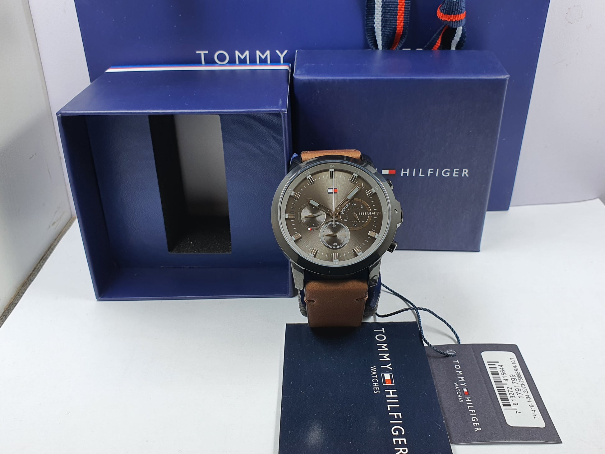 Buy Tommy Hilfiger Mens Quartz Brown Leather Strap Grey Dial 46mm Watch - 1791799 in Pakistan