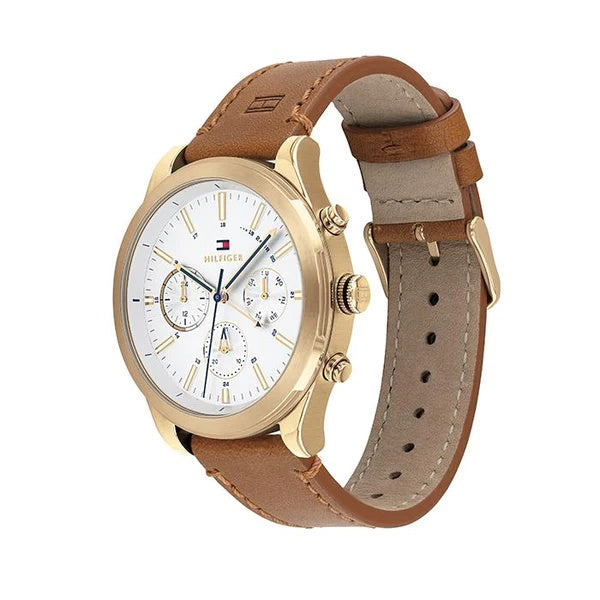 Buy Tommy Hilfiger Mens Quartz Brown Leather Strap Silver Dial 44mm Watch - 1791742 in Pakistan