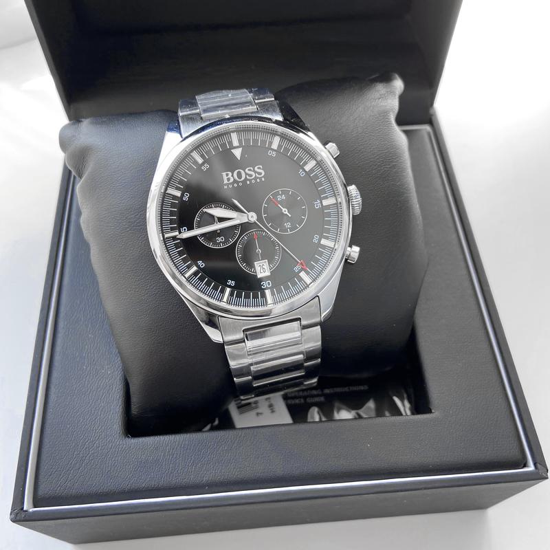 Buy Hugo Boss Mens Chronograph Silver Stainless Steel Black Dial 44mm Watch - 1513712 in Pakistan
