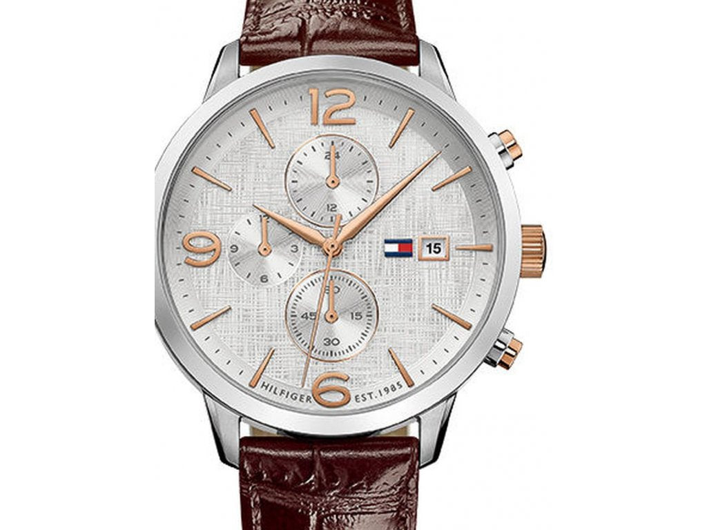 Buy Tommy Hilfiger Mens Quartz Brown Leather Strap White Dial 42mm Watch - 1710360 in Pakistan