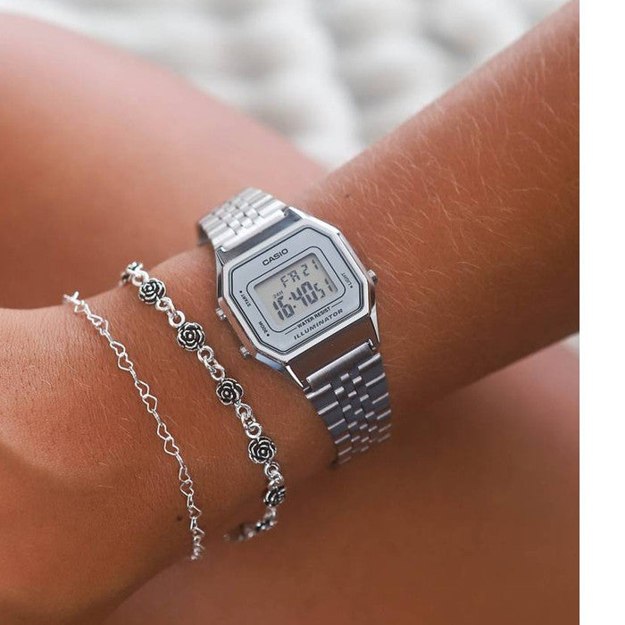 Buy Casio Silver Stainless Steel Ladies Digital Vintage Watch - LA-680WA-7D in Pakistan