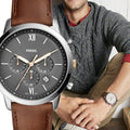 Buy Fossil Men's Chronograph Quartz Brown Leather Strap Grey Dial 44mm Watch FS5408 in Pakistan