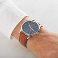 Buy Men's Quartz The Minimalist Brown Leather Strap Blue Dial 44Mm Watch in Pakistan
