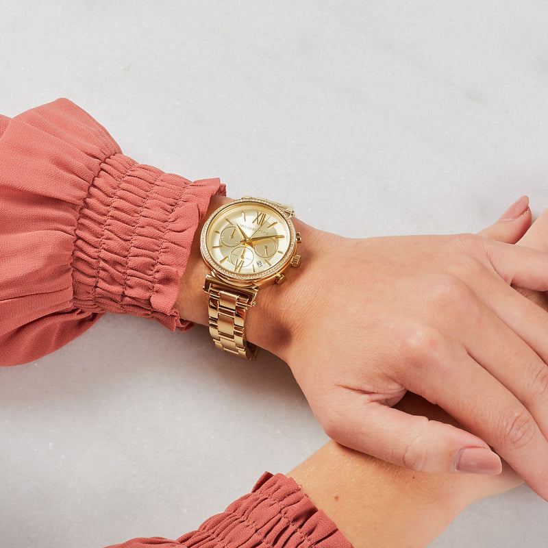 Buy Michael Kors Womens Quartz Chronograph Stainless Steel Gold Dial 39mm Watch - Mk6559 in Pakistan