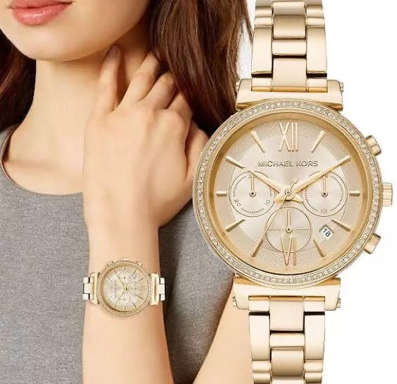 Buy Michael Kors Womens Quartz Chronograph Stainless Steel Gold Dial 39mm Watch - Mk6559 in Pakistan