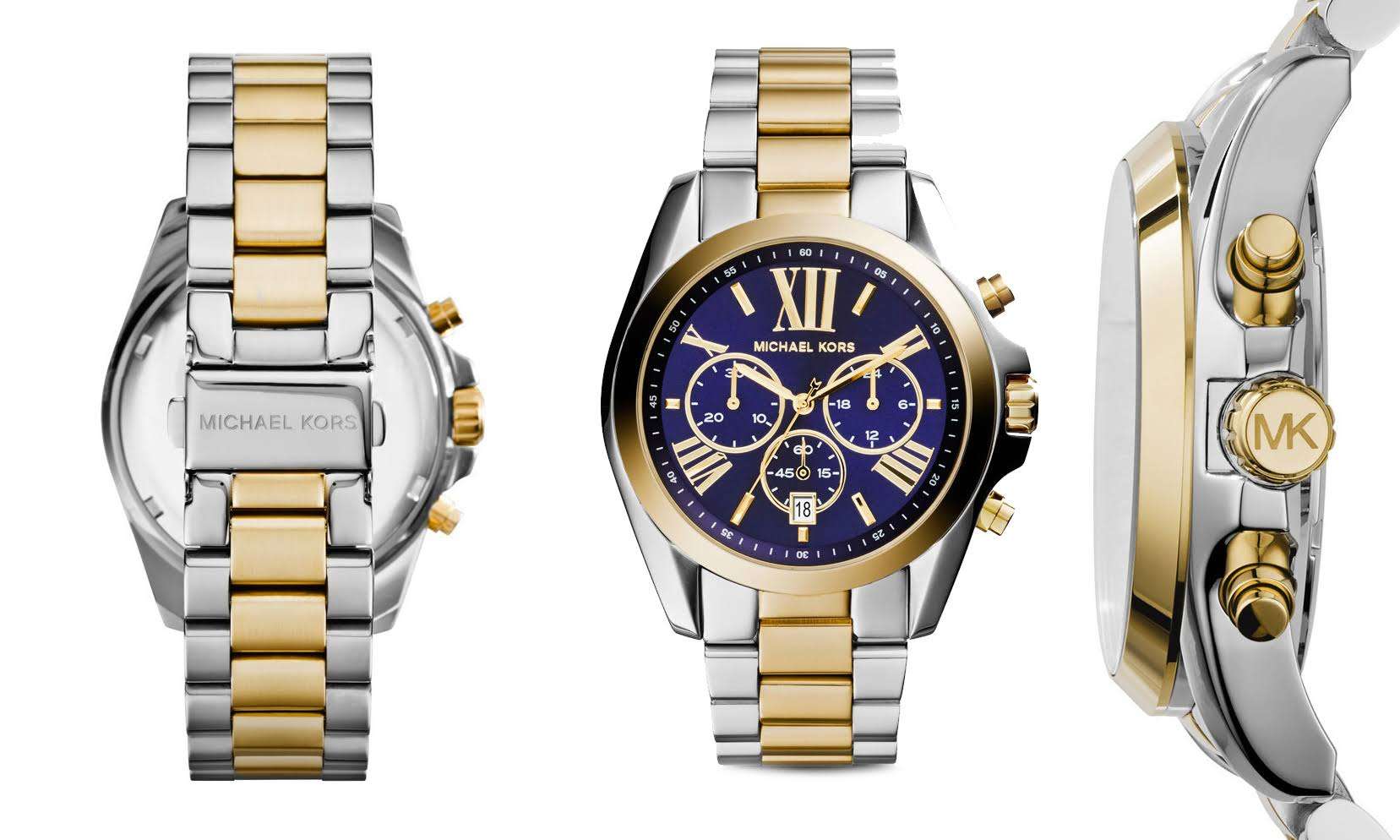 Buy Michael Kors Womens Chronograph Quartz Bradshaw Two Tone Stainless Steel Blue Dial 43mm Watch - Mk5976 in Pakistan