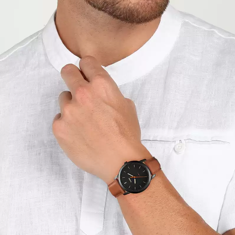 Buy Men's Quartz Brown Leather Strap Black Dial 44Mm Watch in Pakistan