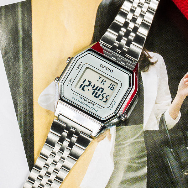 Buy Casio Silver Stainless Steel Ladies Digital Vintage Watch - LA-680WA-7D in Pakistan