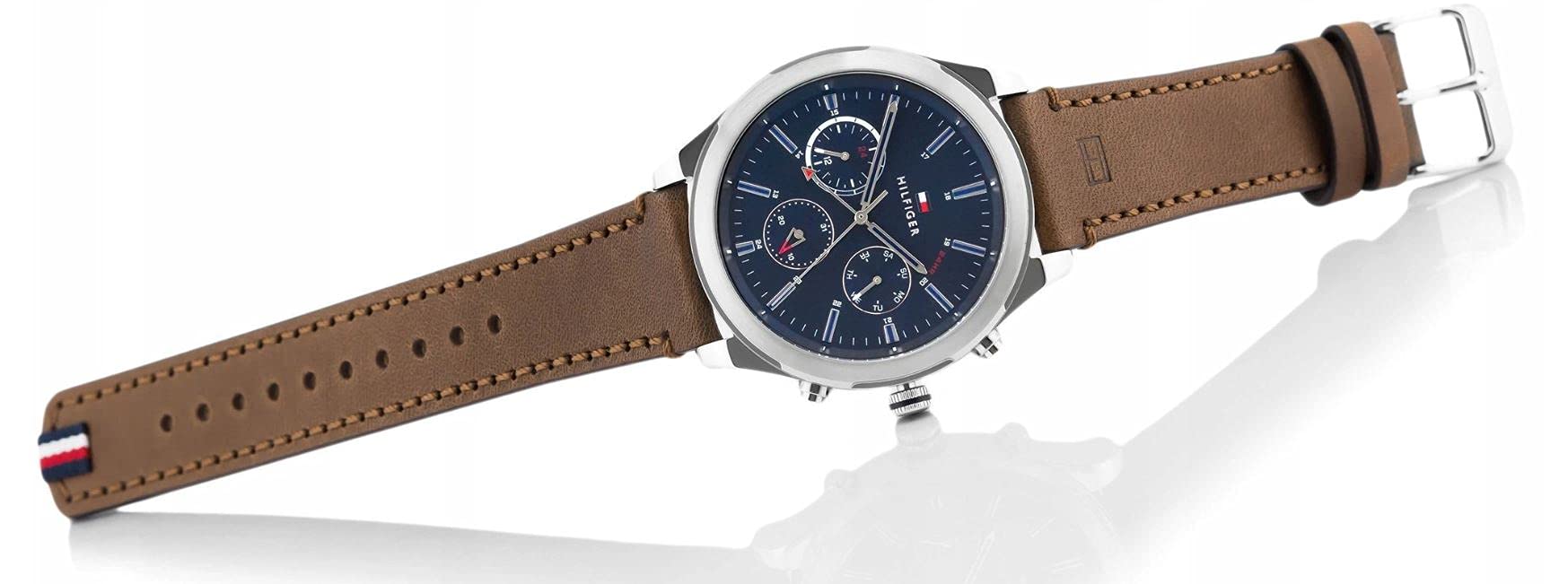 Buy Tommy Hilfiger Mens Quartz Brown Leather Strap Blue Dial 44mm Watch - 1791741 in Pakistan