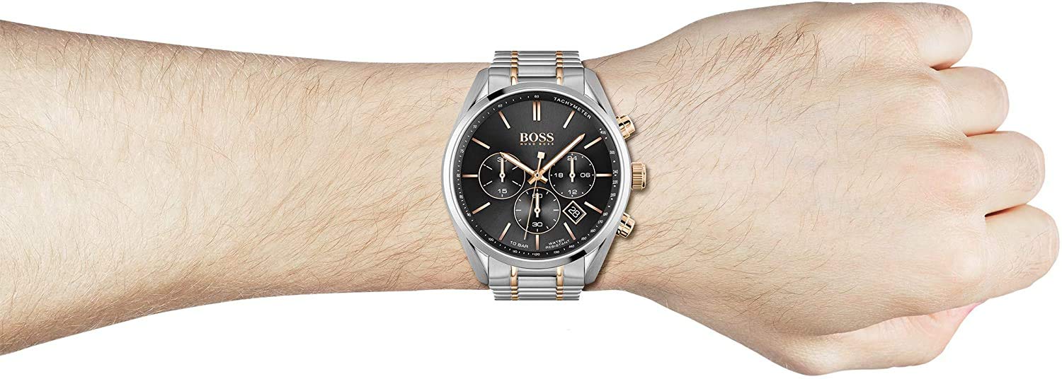 Buy Hugo Boss Mens Chronograph Champion Silver Stainless Steel Black Dial 44mm Watch - 1513819 in Pakistan