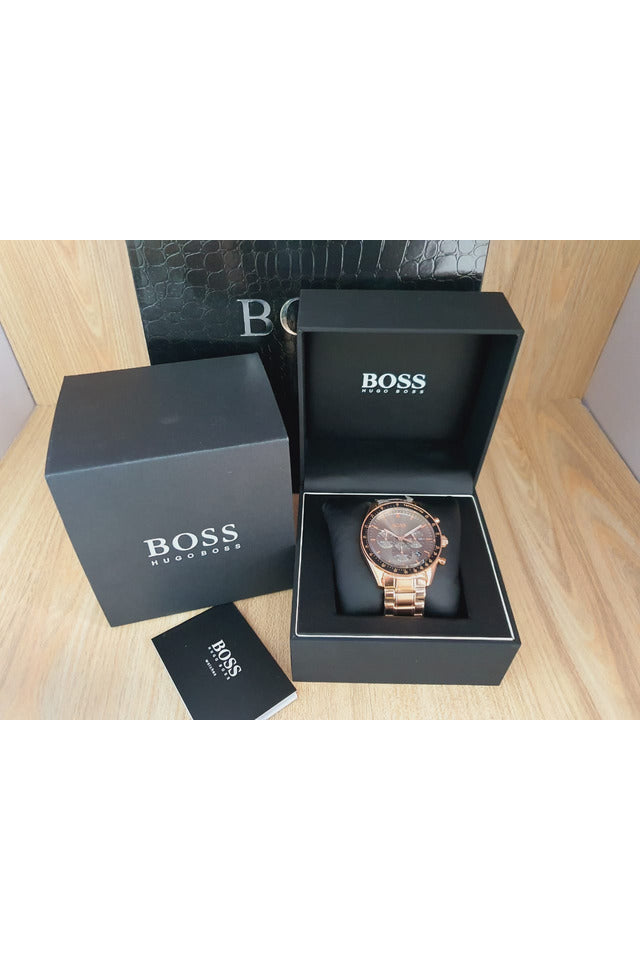Buy Hugo Boss Mens Chronograph Quartz Trophy Rose Gold Stainless Steel Grey Dial 44mm Watch - 1513632 in Pakistan