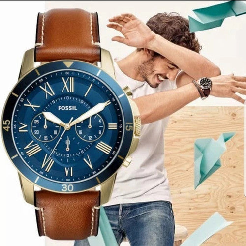 Buy Fossil Men's Quartz Brown Leather Strap Blue Dial 44mm Watch FS5268 in Pakistan