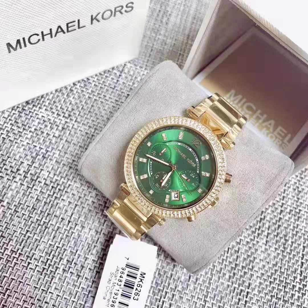 Buy Michael Kors Womens Quartz Chronograph Parker Gold Stainless Steel Green Dial 38mm Watch - Mk6263 in Pakistan