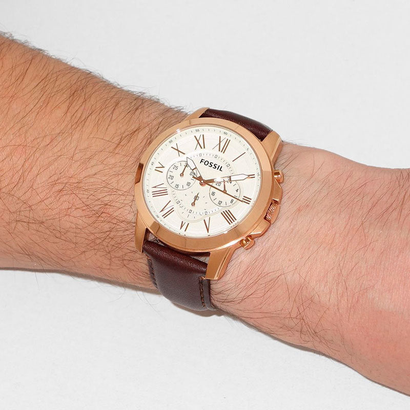 Buy Men's Chronograph Quartz Grant Brown Leather Strap White Dial 44Mm Watch in Pakistan