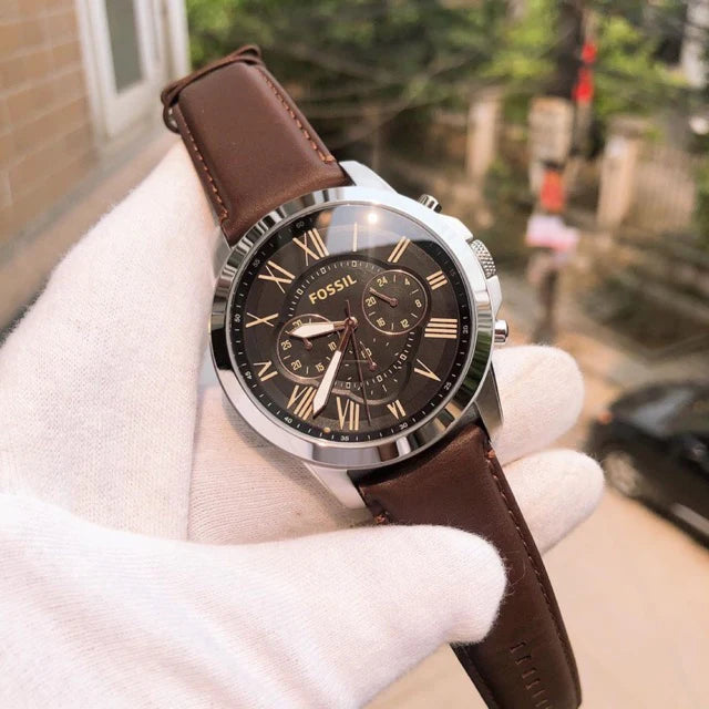 Buy Men's Quartz Chronograph Grant Black Dial Brown Leather Strap Watch in Pakistan
