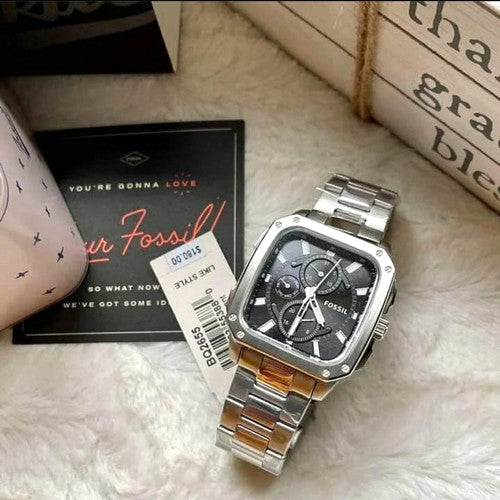 Buy Men's Quartz Inscription Silver Stainless Steel Strap Black Dial 42Mm Watch in Pakistan