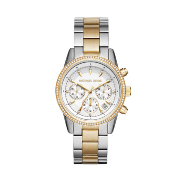 Buy Michael Kors Womens Quartz Chronograph Ritz Two Tone Stainless Steel White Dial 37mm Watch - Mk6474 in Pakistan