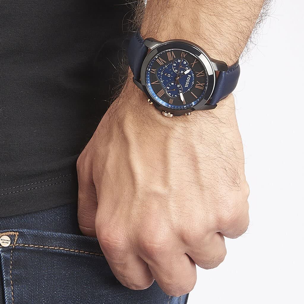 Buy Men's Chronograph Quartz Leather Strap Black And Blue Dial 43Mm Watch in Pakistan