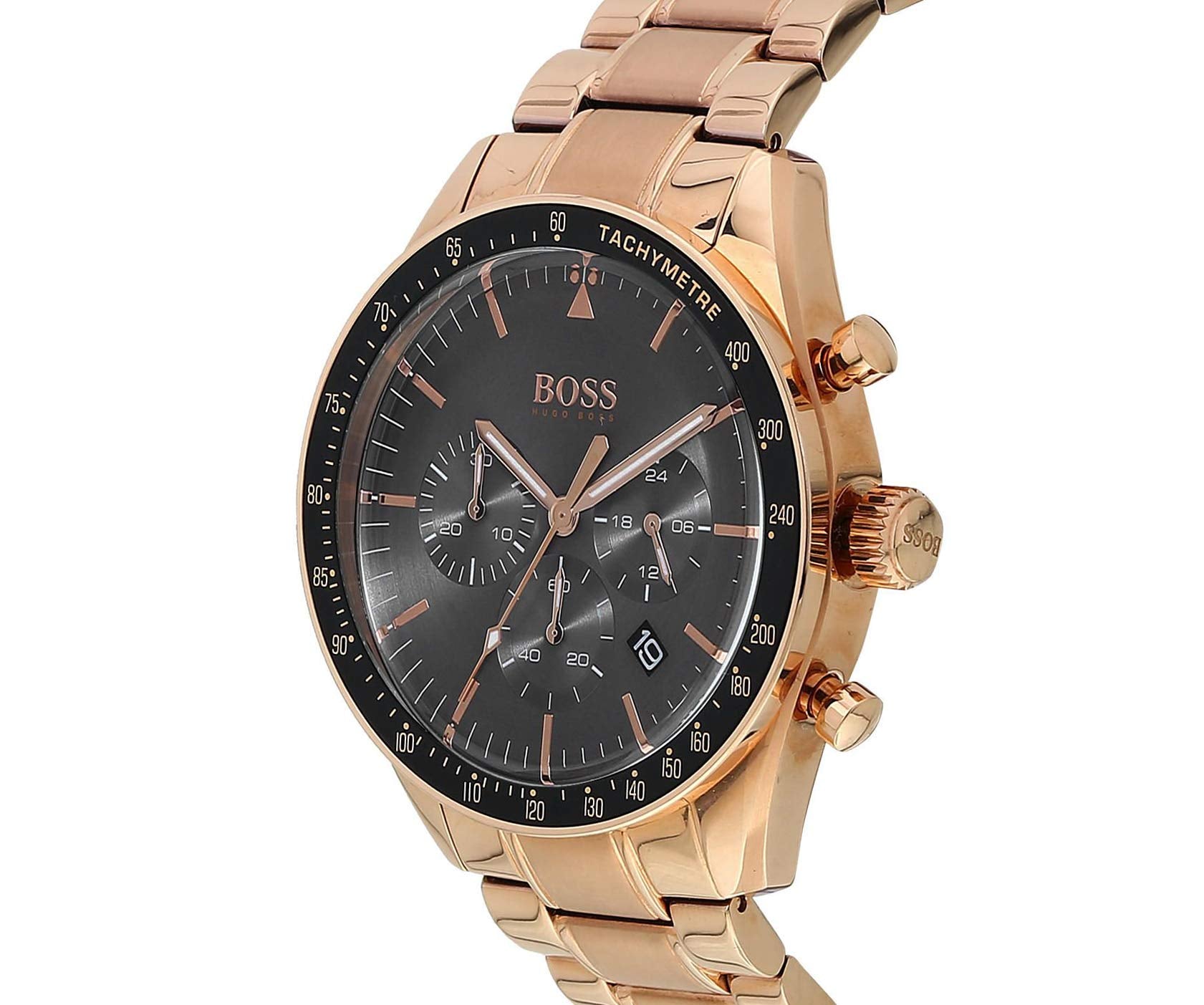 Buy Hugo Boss Mens Chronograph Quartz Trophy Rose Gold Stainless Steel Grey Dial 44mm Watch - 1513632 in Pakistan