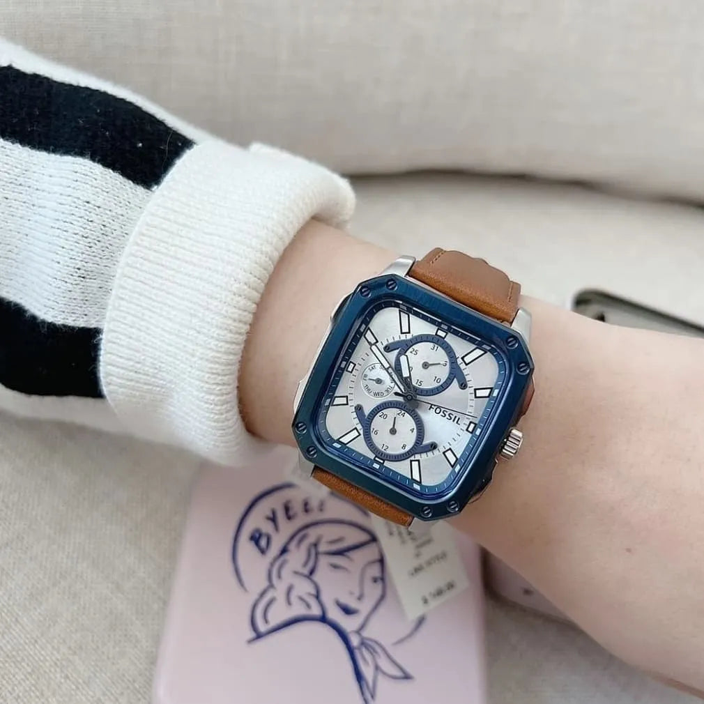 Buy Multifunction Brown Leather Strap Silver Dial Men's Watch in Pakistan