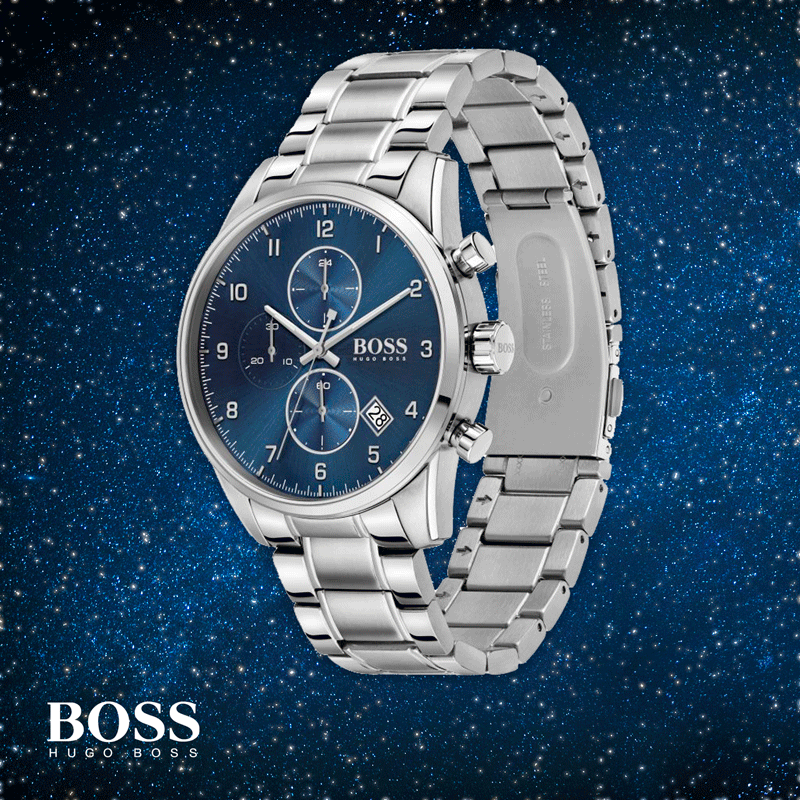 Buy Hugo Boss Mens Quartz Skymaster Chrono Stainless Steel Blue Dial 44mm Watch - 1513784 in Pakistan