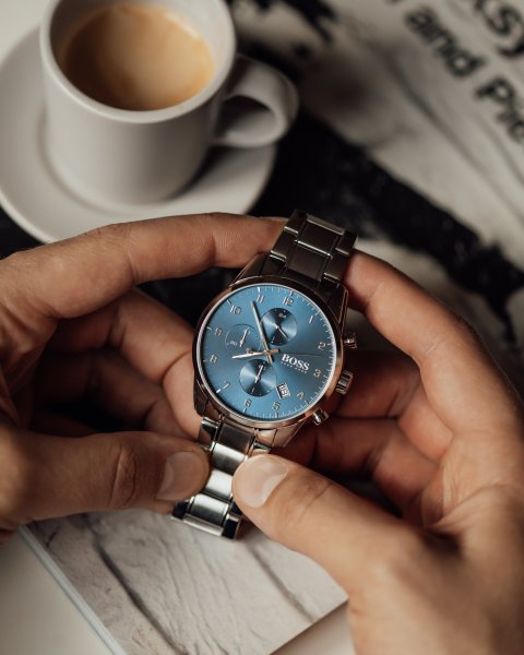 Buy Hugo Boss Mens Quartz Skymaster Chrono Stainless Steel Blue Dial 44mm Watch - 1513784 in Pakistan