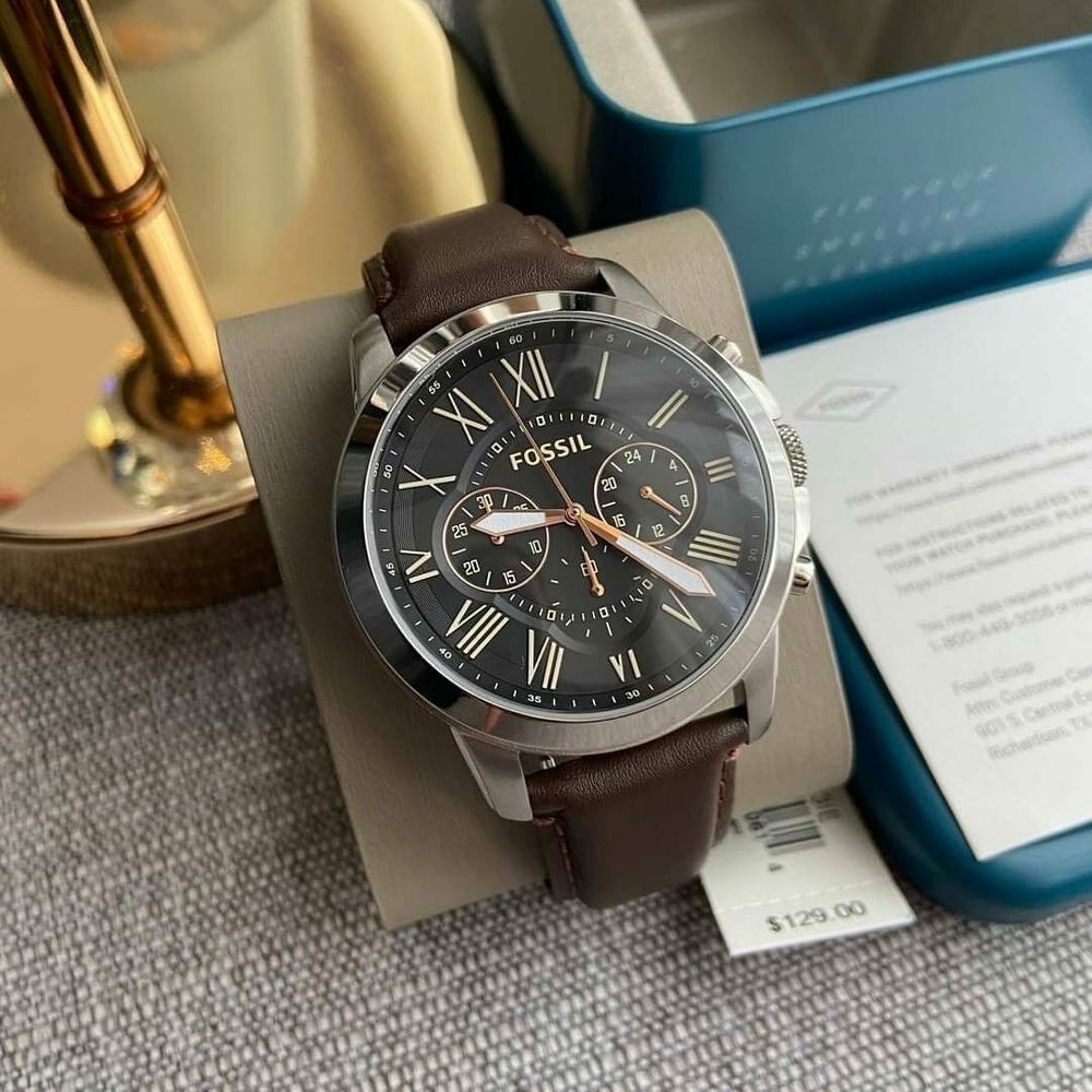 Buy Men's Quartz Chronograph Grant Black Dial Brown Leather Strap Watch in Pakistan