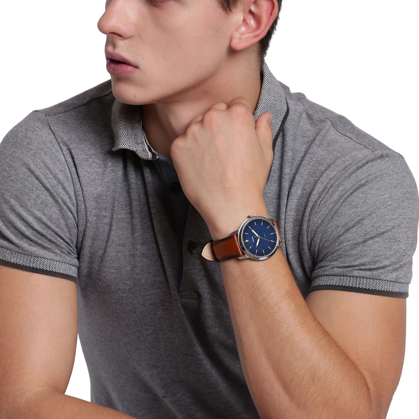 Buy Men's Quartz The Minimalist Brown Leather Strap Blue Dial 44Mm Watch in Pakistan