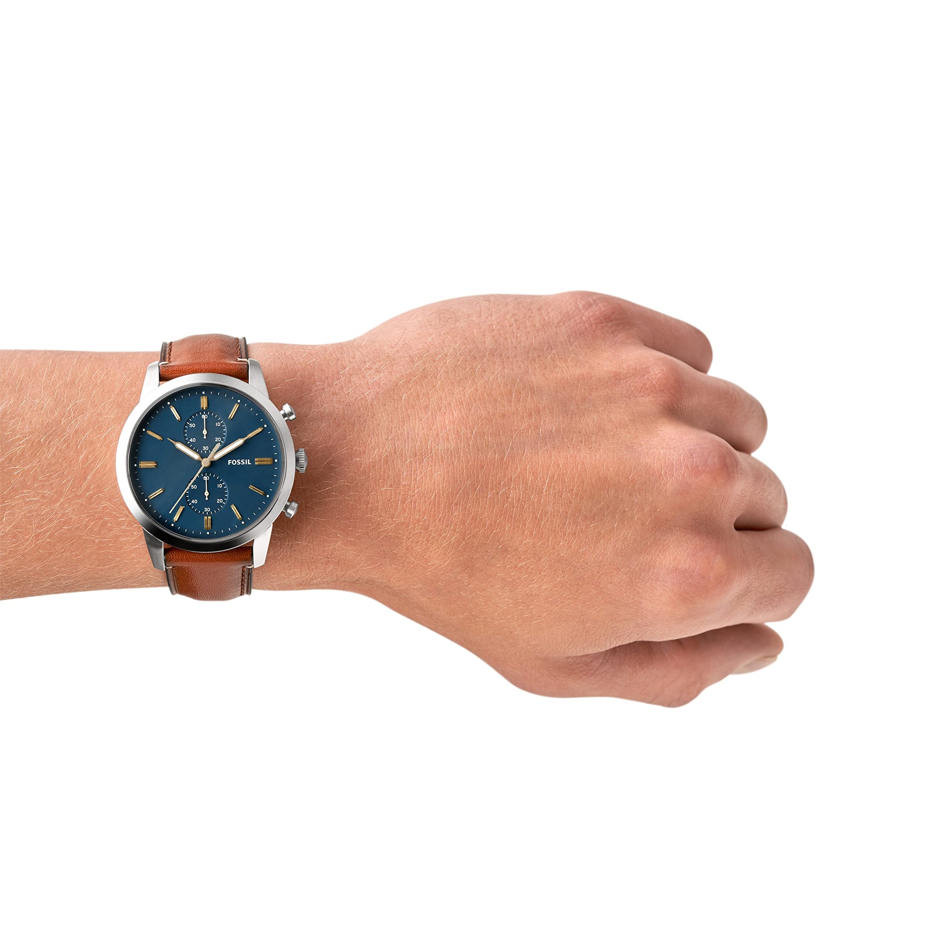 Buy Men's Quartz Stainless Steel Blue Dial Brown Leather Strap 44Mm Watch in Pakistan