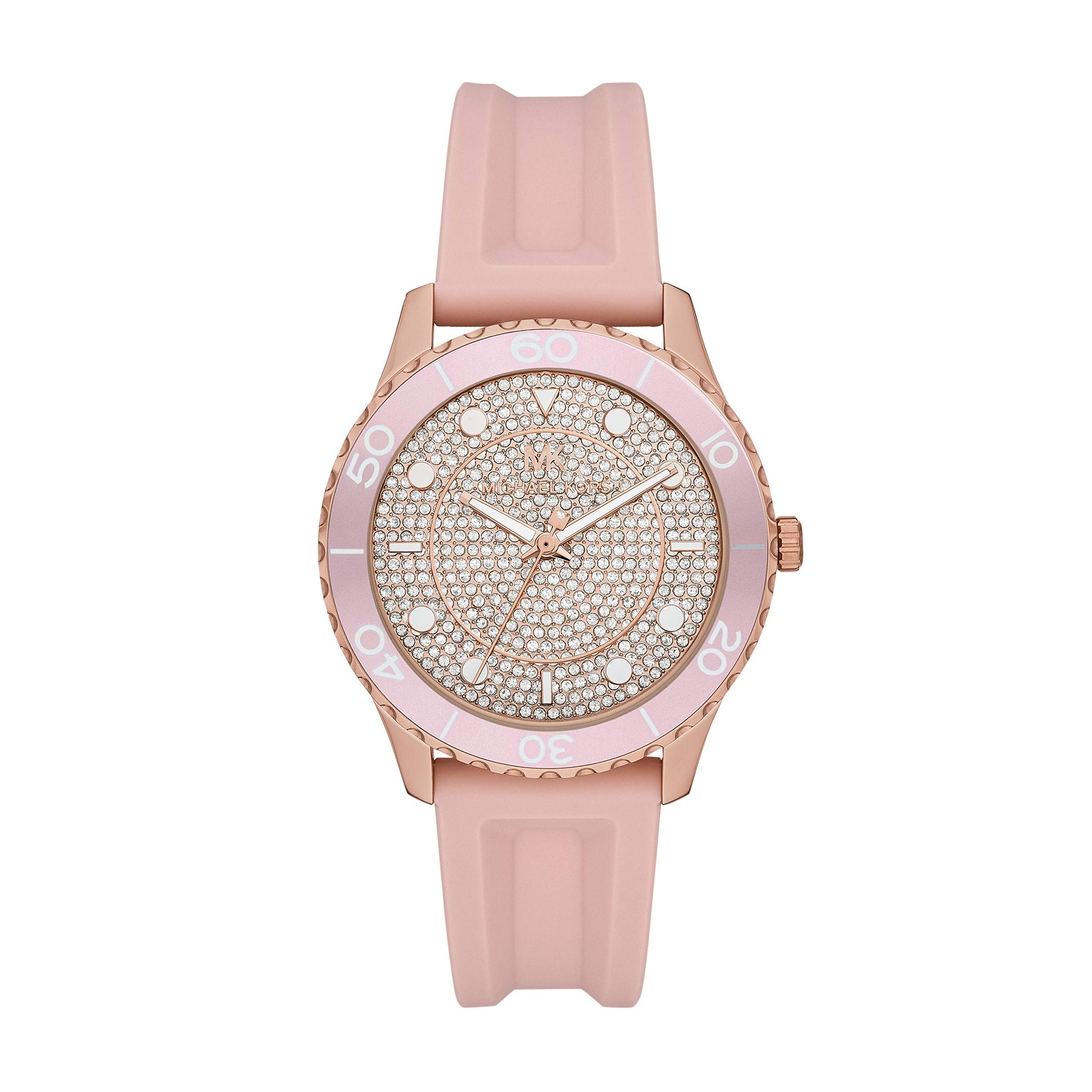 Buy Michael Kors Womens Quartz Runway Pink Silicone Strap Rose Crystal Pave Dial 40mm Watch - Mk6854 in Pakistan