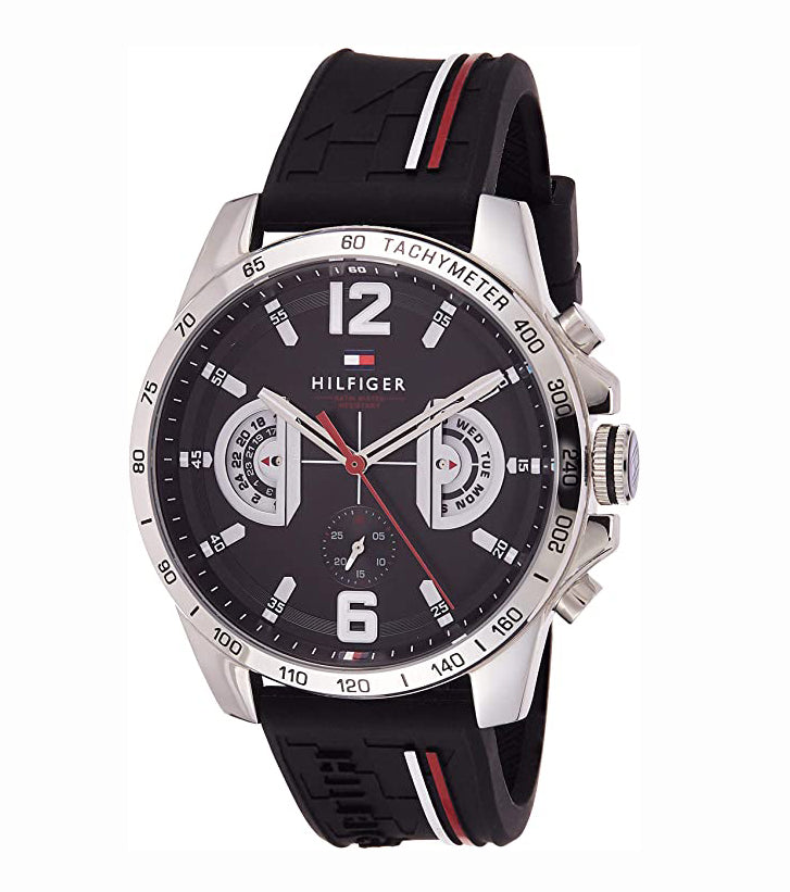 Buy Tommy Hilfiger Mens Quartz Silicone Strap Black Dial 46mm Watch - 1791473 in Pakistan