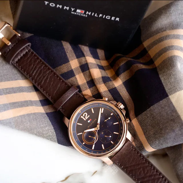 Buy Tommy Hilfiger Quartz Brown Leather Strap Blue Dial 46mm Watch for Men - 1791532 in Pakistan
