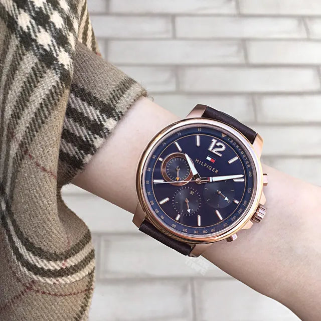 Buy Tommy Hilfiger Quartz Brown Leather Strap Blue Dial 46mm Watch for Men - 1791532 in Pakistan