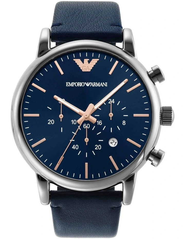 Buy Emporio Armani Men's Chronograph Leather Strap Blue Dial 46mm Watch - AR11451 in Pakistan