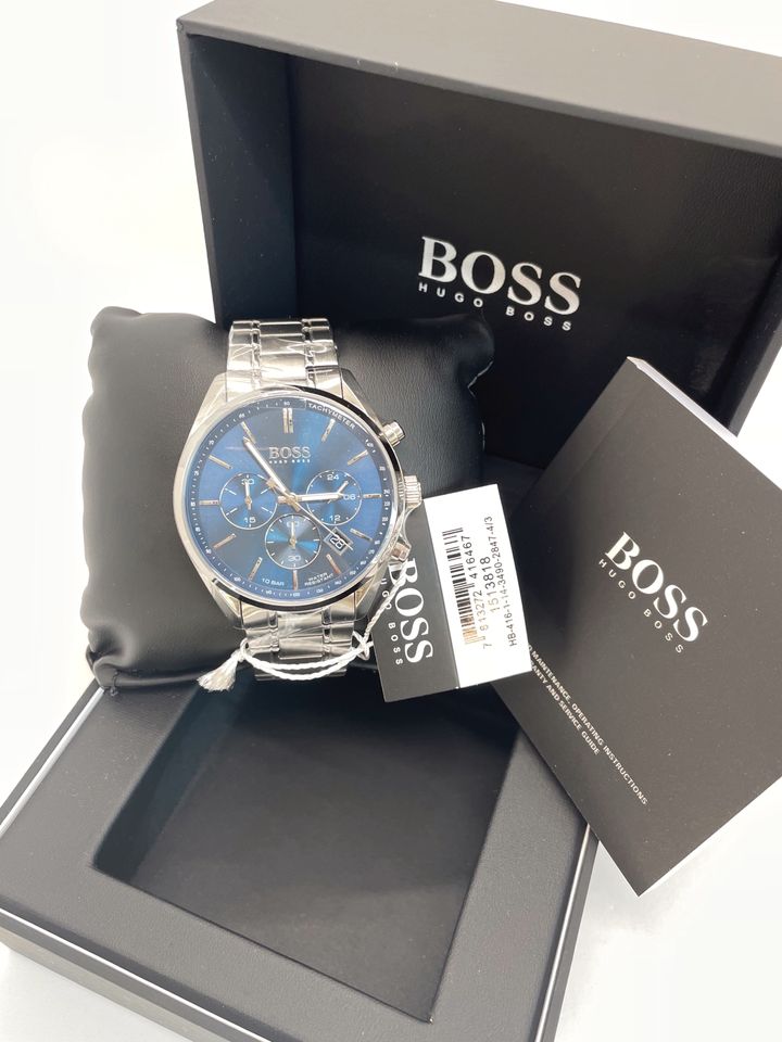 Buy Hugo Boss Mens Chronograph Champion Silver Stainless Steel Blue Dial 44mm Watch - 1513818 in Pakistan