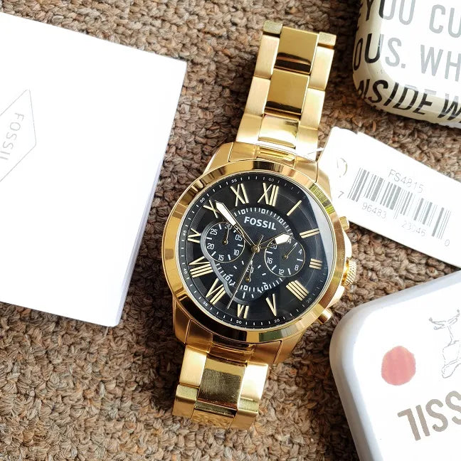 Buy Men's Chronograph Quartz Grant Gold Stainless Steel Strap Black Dial 44Mm Watch in Pakistan