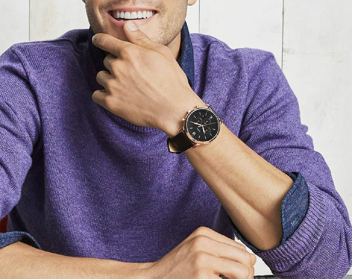 Buy Fossil Men's Chronograph Quartz Black Leather Strap Black Dial 44mm Watch FS5381 in Pakistan