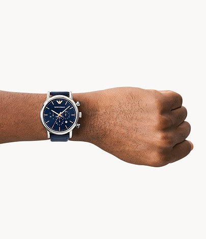 Buy Emporio Armani Men's Chronograph Leather Strap Blue Dial 46mm Watch - AR11451 in Pakistan