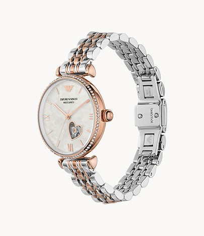 Buy Emporio Armani Women's Automatic Two-tone Stainless Steel Mother of pearl Dial 34mm Watch AR60049 in Pakistan