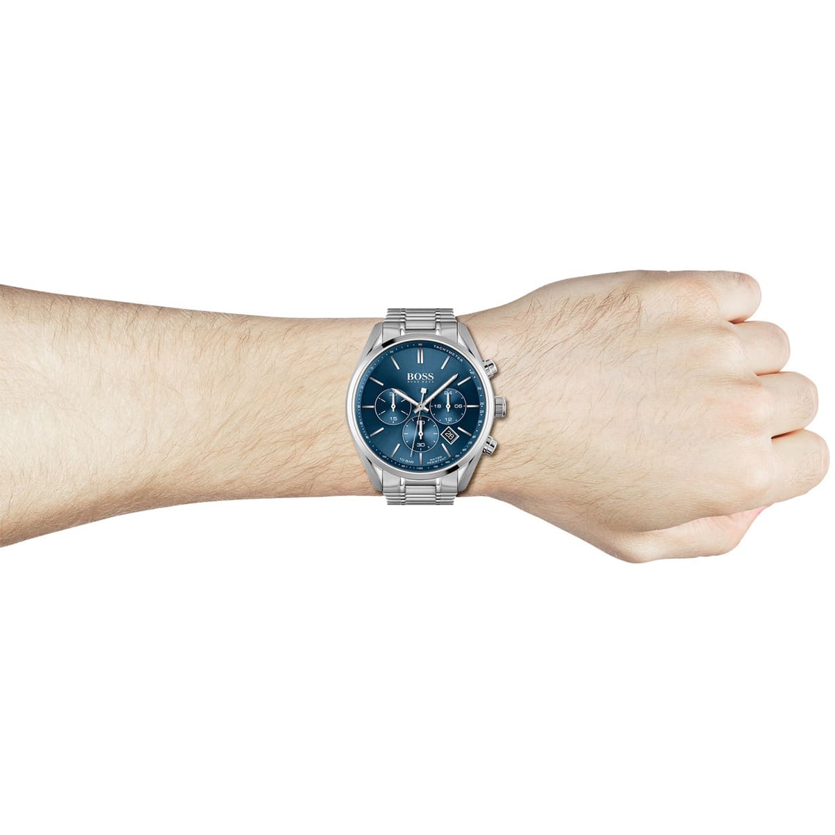 Buy Hugo Boss Mens Chronograph Champion Silver Stainless Steel Blue Dial 44mm Watch - 1513818 in Pakistan