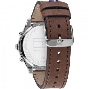 Buy Tommy Hilfiger Mens Quartz Brown Leather Strap Blue Dial 44mm Watch - 1791741 in Pakistan