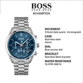 Buy Hugo Boss Mens Chronograph Champion Silver Stainless Steel Blue Dial 44mm Watch - 1513818 in Pakistan