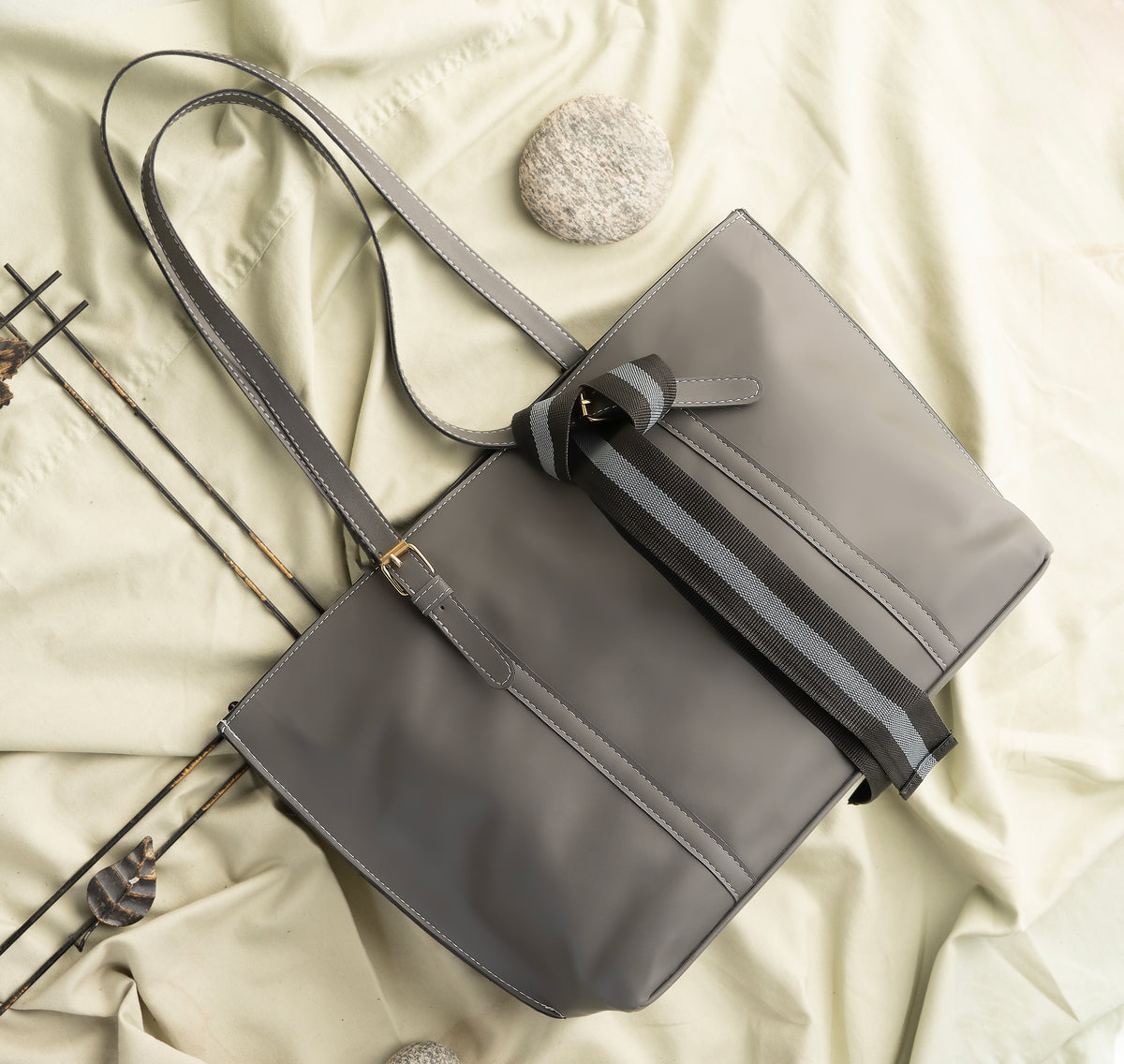 Buy Negative Apparel Knot Decor Large Capacity Tote Bag FD - Gray in Pakistan