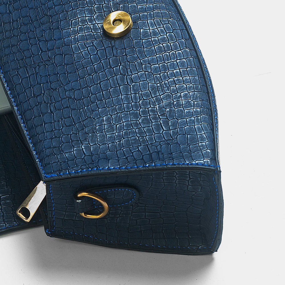 Buy Negative Apparel Snakeskin Pattern Flap Baguette Bag FD - Blue in Pakistan