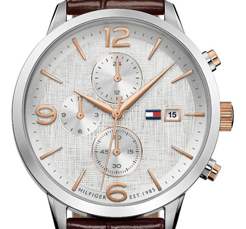 Buy Tommy Hilfiger Mens Quartz Brown Leather Strap White Dial 42mm Watch - 1710360 in Pakistan